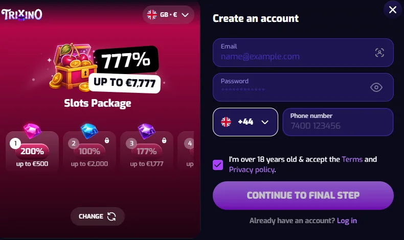 trixino casino registration